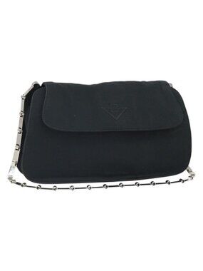 Authentic BOTTEGA VENETA Shoulder Bag Nylon Black Silver